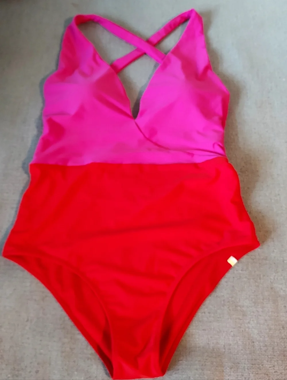 summersalt Deep Dive Colorblock Two-Tone  Cross-Back One-Piece Swimsuit Sz-14